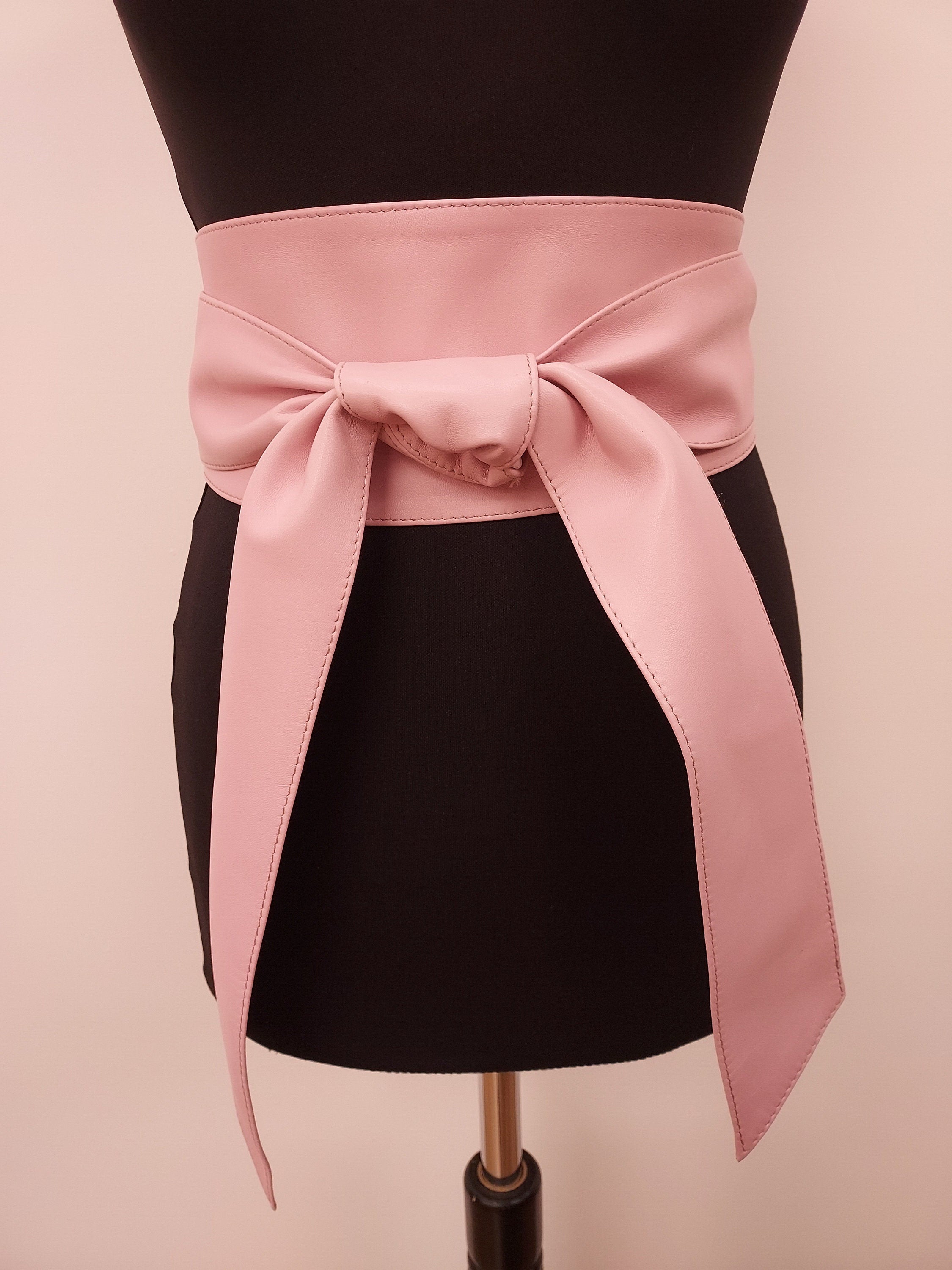 Pale Pink Leather Obi Belt – Handmade Wrap Belt
