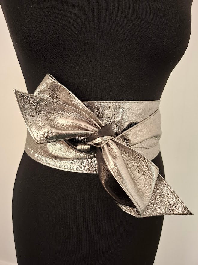 Pewter Leather Obi Belt – Handmade Wrap Belt