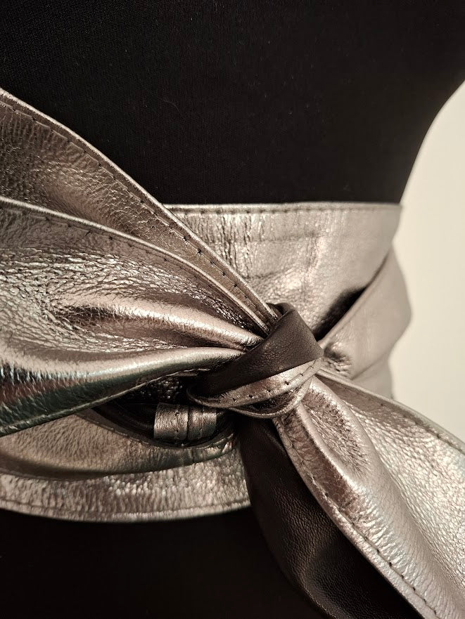 Pewter Leather Obi Belt – Handmade Wrap Belt