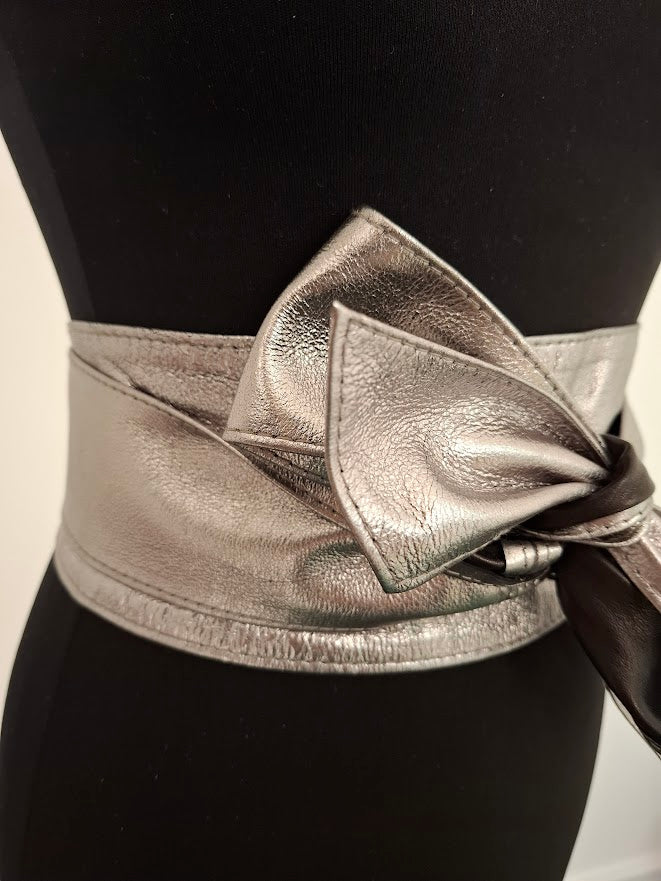 Pewter Leather Obi Belt – Handmade Wrap Belt