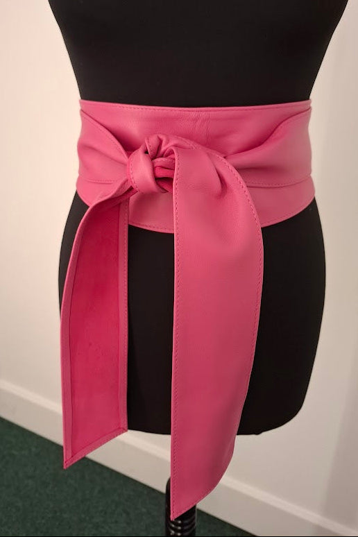 Rose Pink Leather Obi Belt