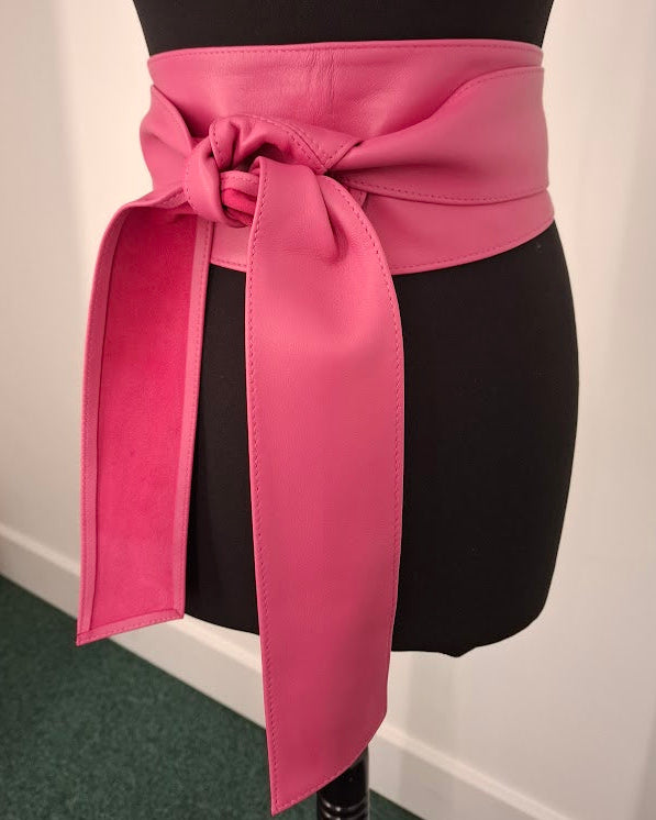 Rose Pink Leather Obi Belt