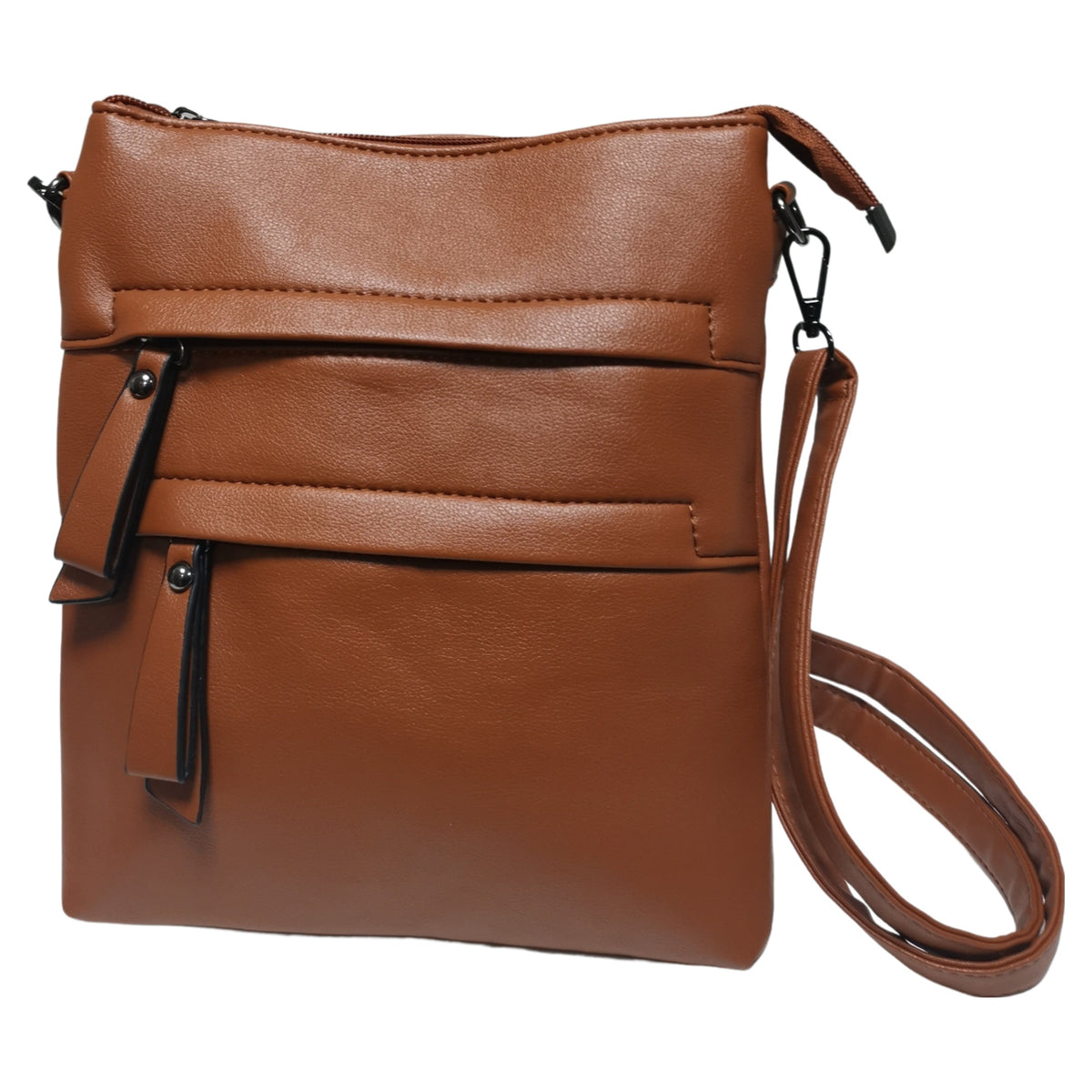 Classic Tan Multi Zip Pockets Cross Body Bag