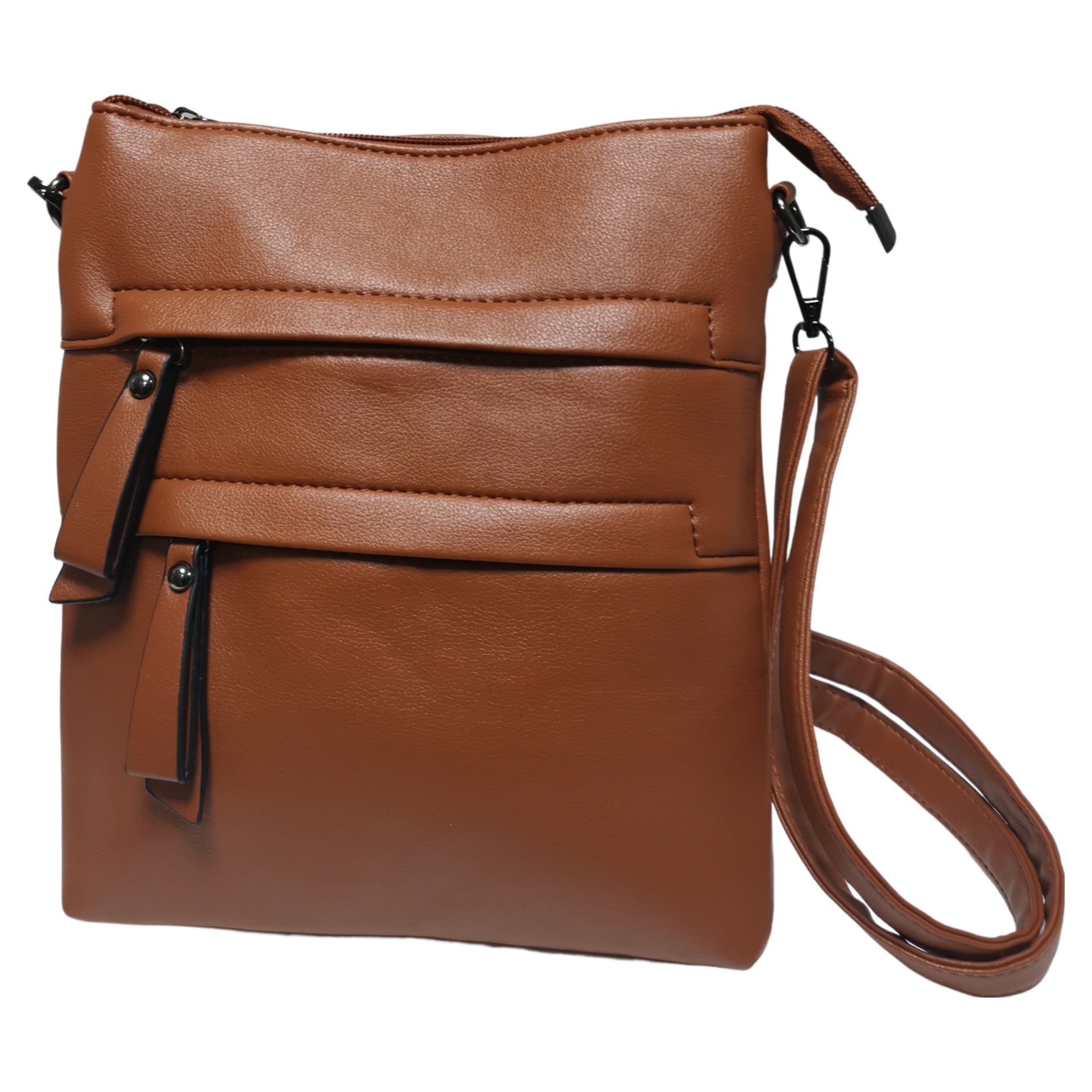 Classic Tan Multi Zip Pockets Cross Body Bag