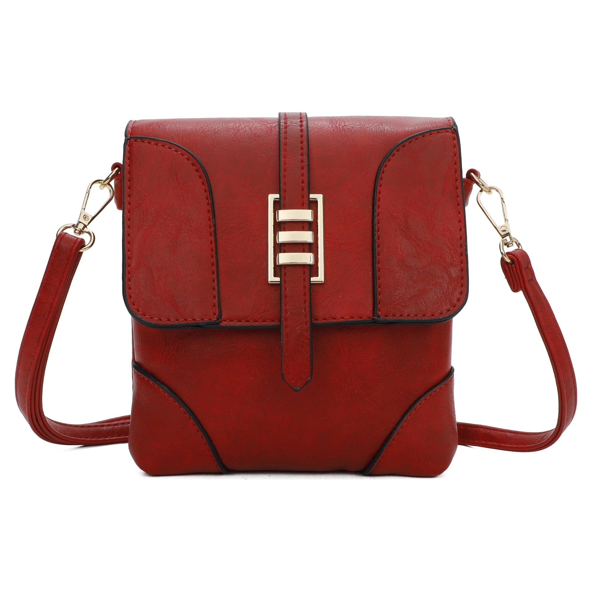 Red Small Front Flap Crossbody Bag With Gold Hardware
