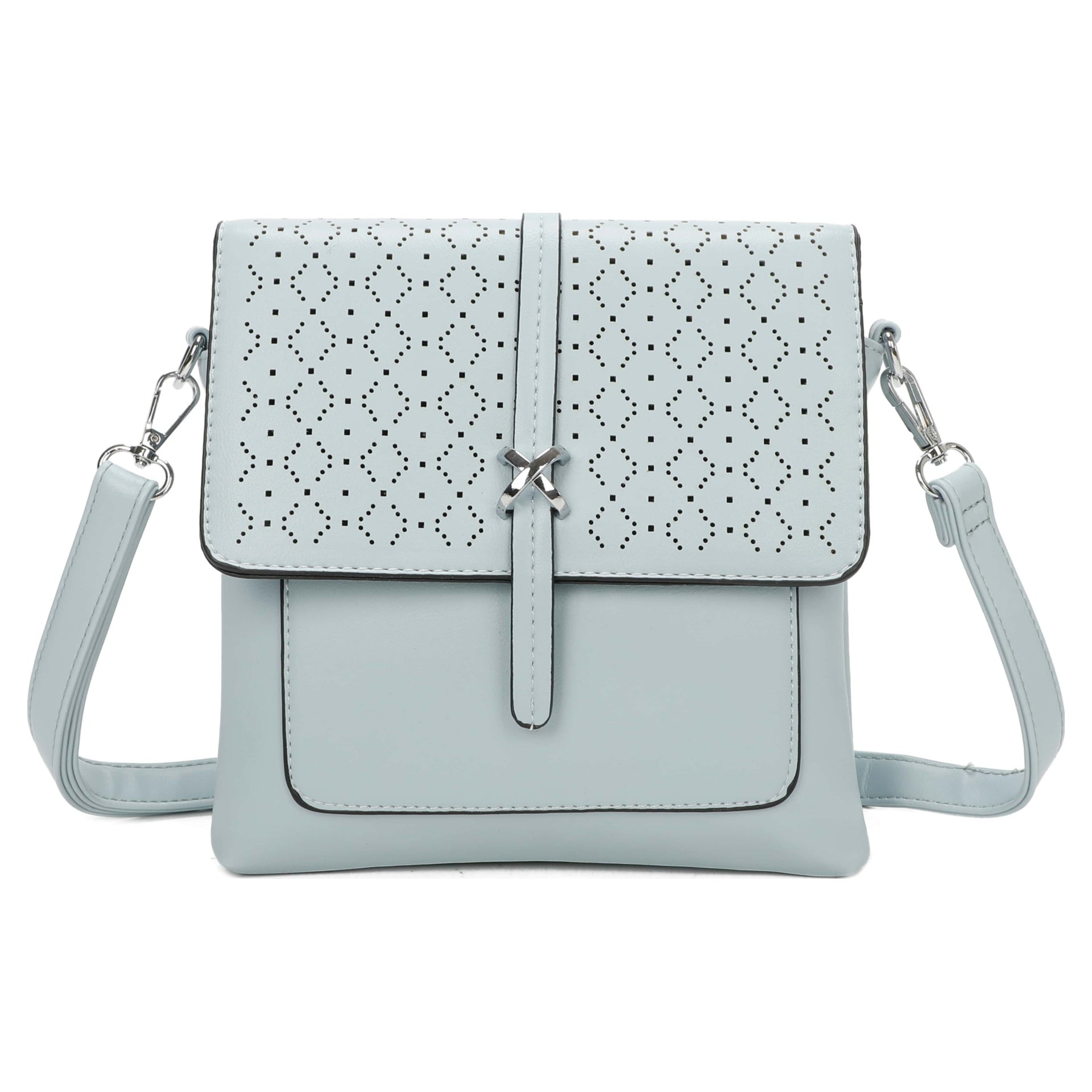 Light Blue Fretwork Cover Crossbody Bag