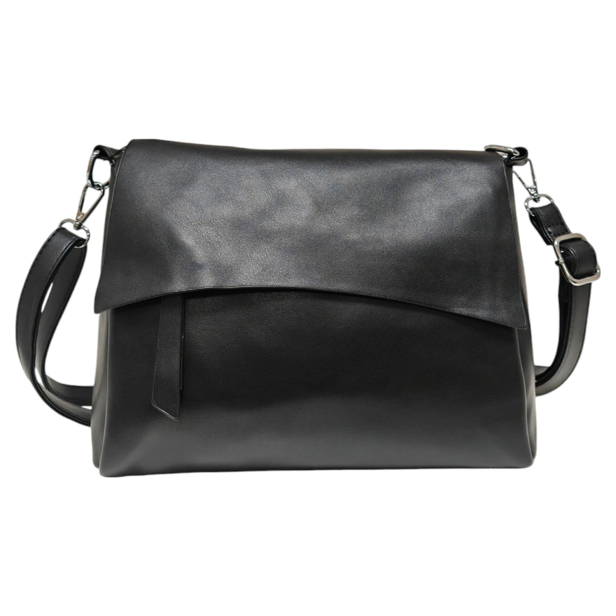 Black Soft Flap Crossbody Messenger Bag