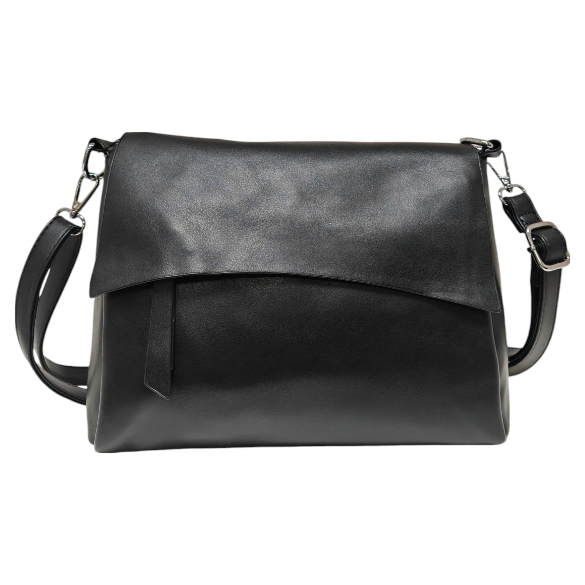 Black Soft Flap Crossbody Messenger Bag