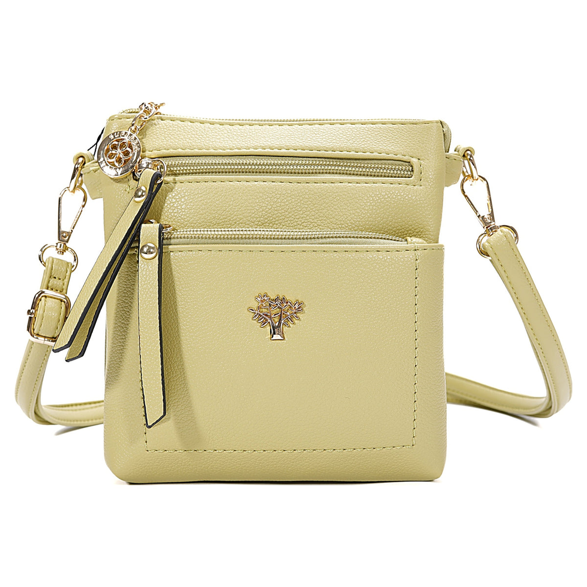 Lime Green Tree of Life Small PU Crossbody Handbag