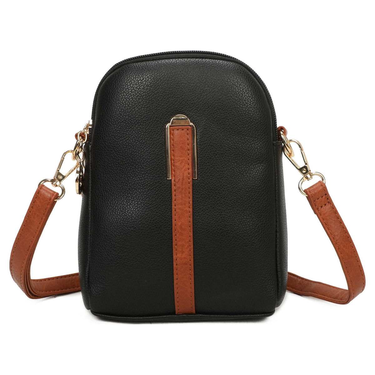 Black Two-Toned Crossbody Messenger Bag with Gold Hardware