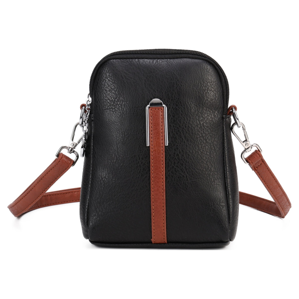 Black Two-Toned Crossbody Messenger Bag with Silver Hardware