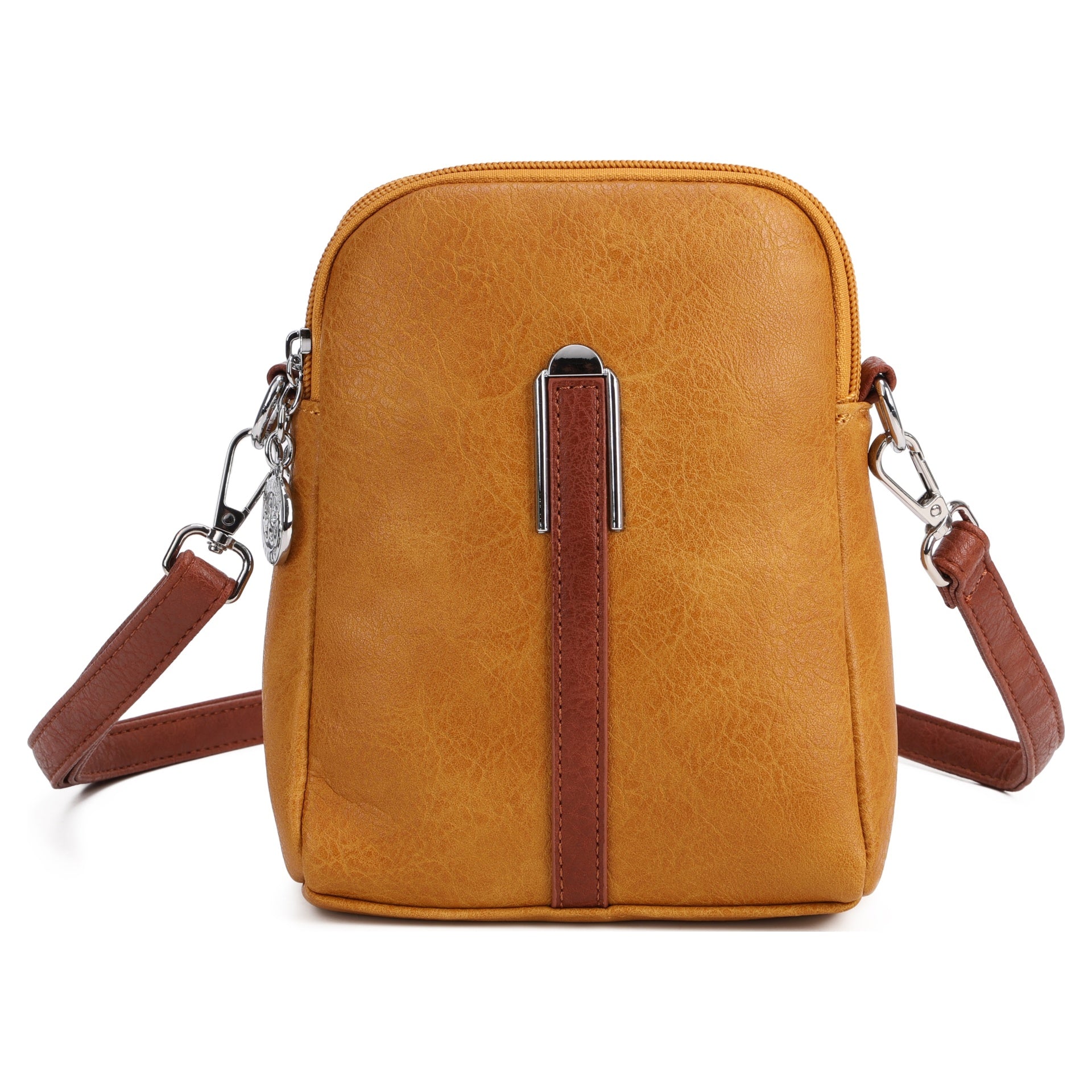 Mustard Two-Toned Crossbody Messenger Bag with Silver Hardware