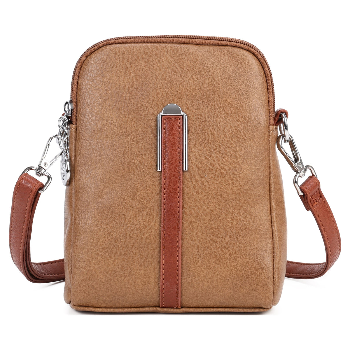Taupe Two-Toned Crossbody Messenger Bag with Silver Hardware