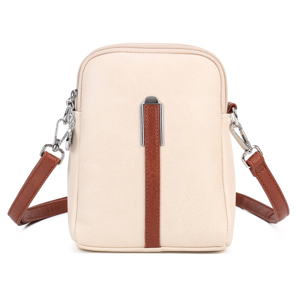 White Two-Toned Crossbody Messenger Bag with Silver Hardware