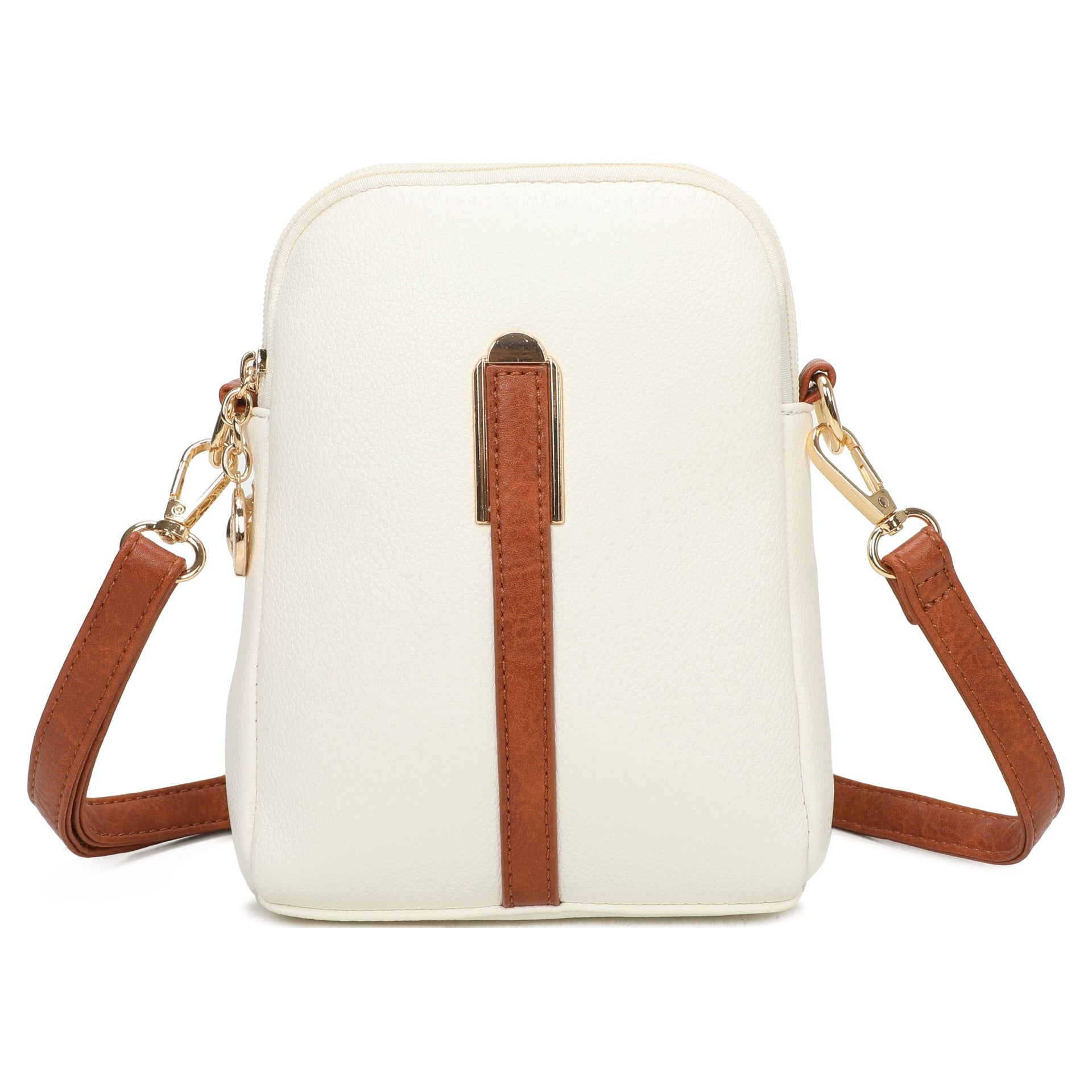 White Two-Toned Crossbody Messenger Bag with Gold Hardware
