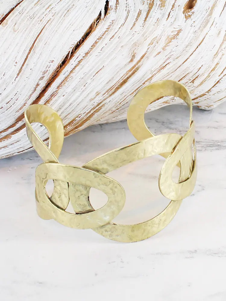 Gold Beaten Ring Cuff Bangle