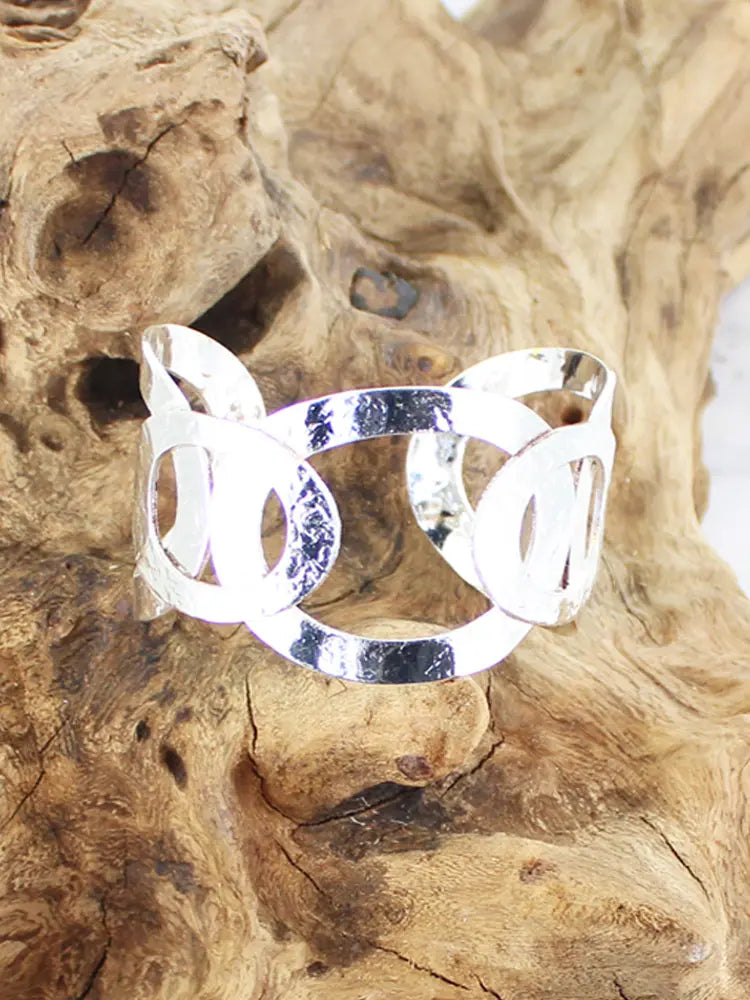Silver Beaten Ring Cuff Bangle