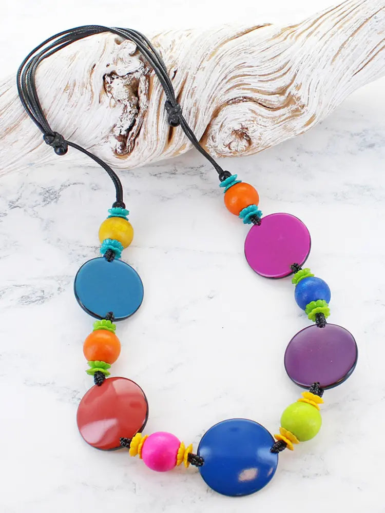 Long Chunky Disc Multi-Colour Resin Necklace