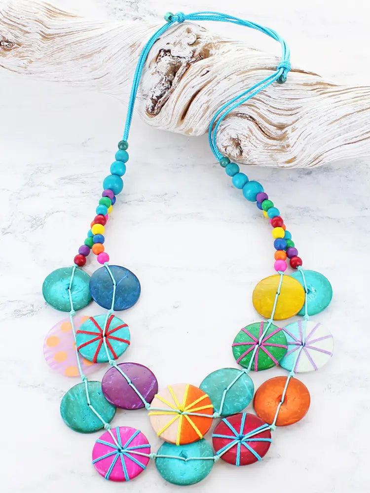 Double-Strand Disc & Thread Multicoloured Necklace