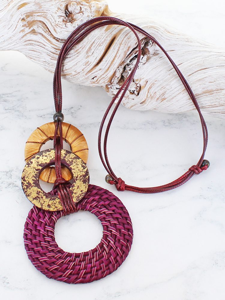 Burgundy Triple Ring Pendant Necklace