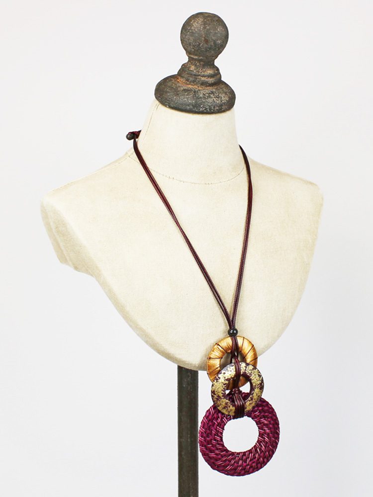Burgundy Triple Ring Pendant Necklace