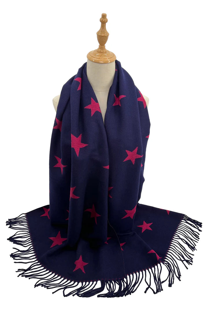 Star Print Mix Wool Reversible Scarf