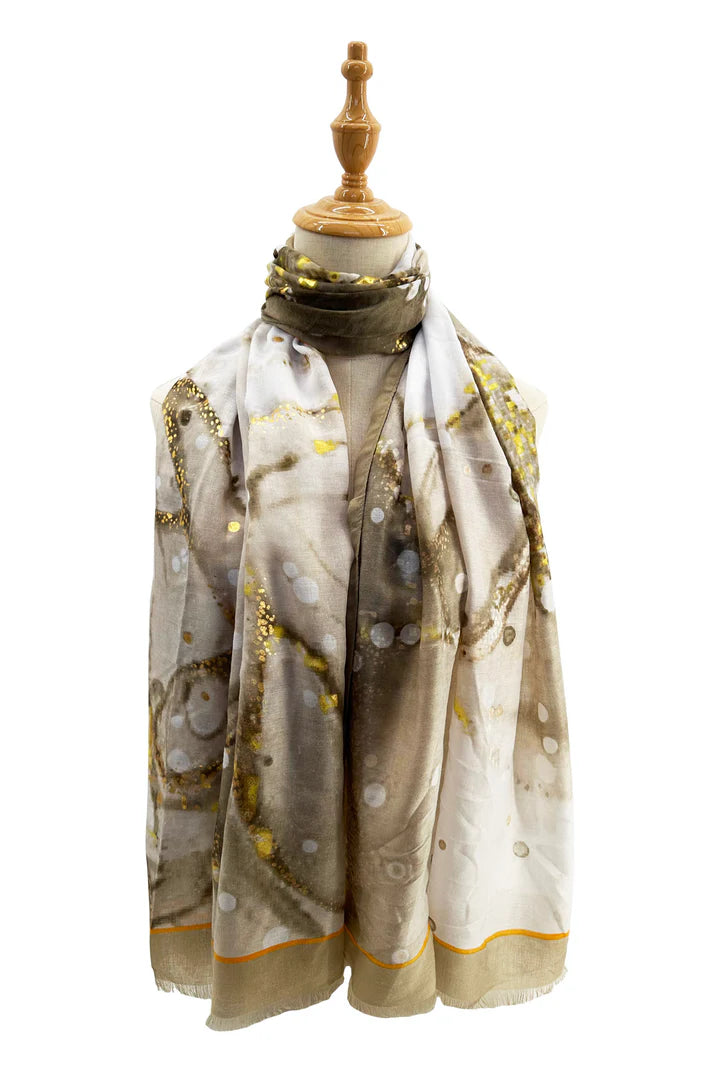 Cotton Blend Beige Gold Foil Scarf
