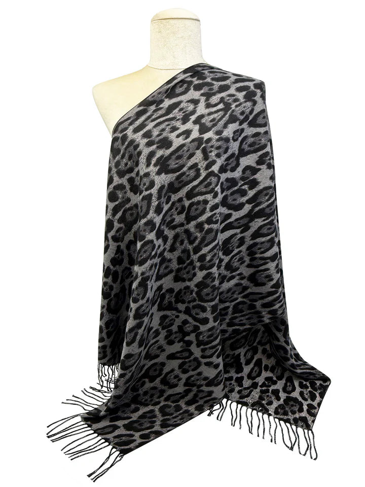 Fringed Animal Print Scarf With