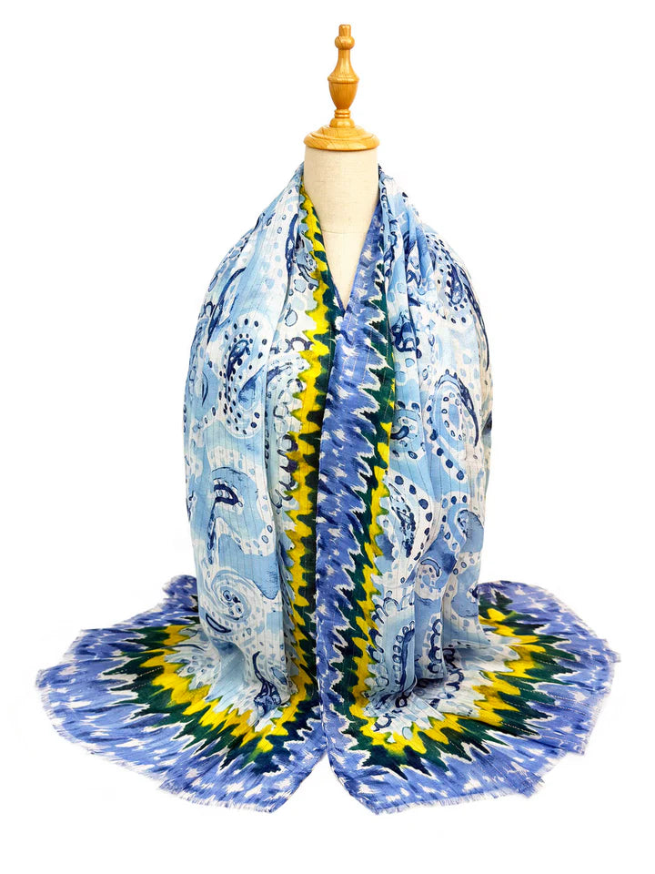 Blue Paisley Print Soft Viscose Scarf