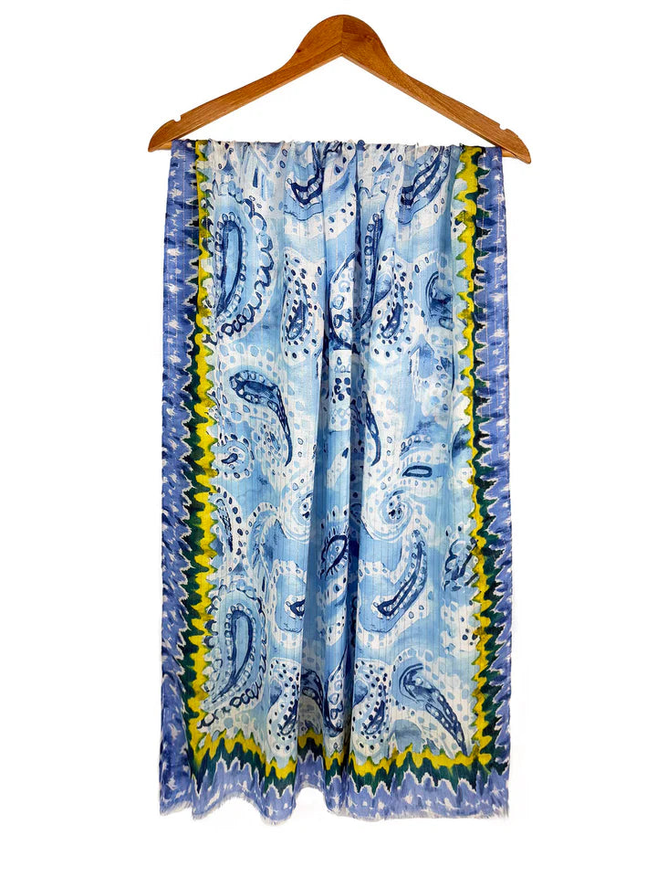 Blue Paisley Print Soft Viscose Scarf