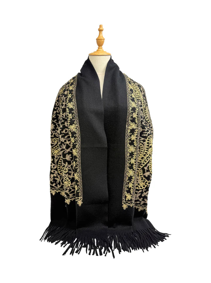 Golden Embroidered Paisley Scarf