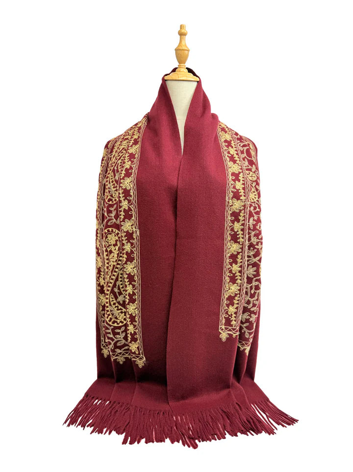 Golden Embroidered Paisley Scarf