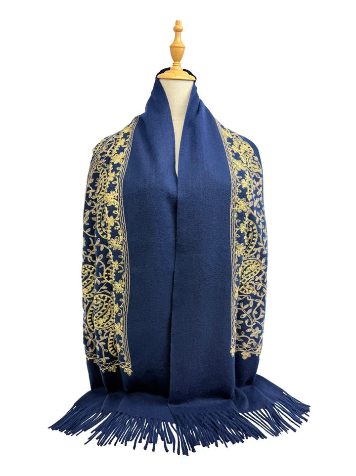 Golden Embroidered Paisley Scarf
