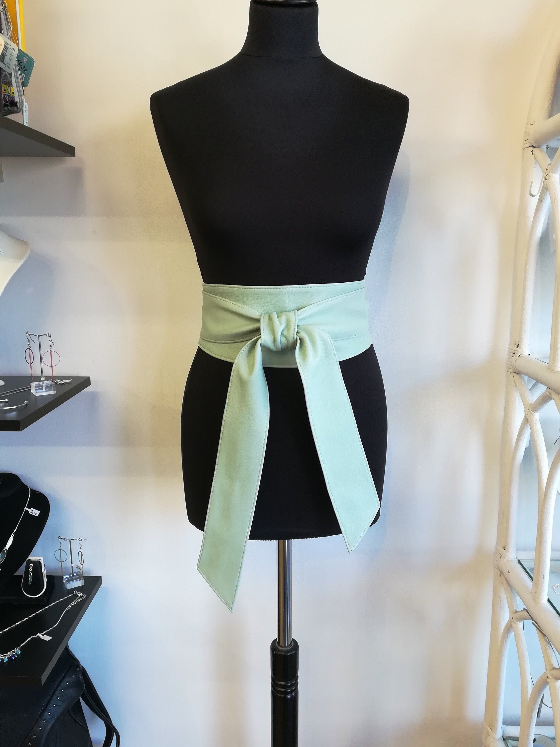 Sage Green Leather Obi Belt