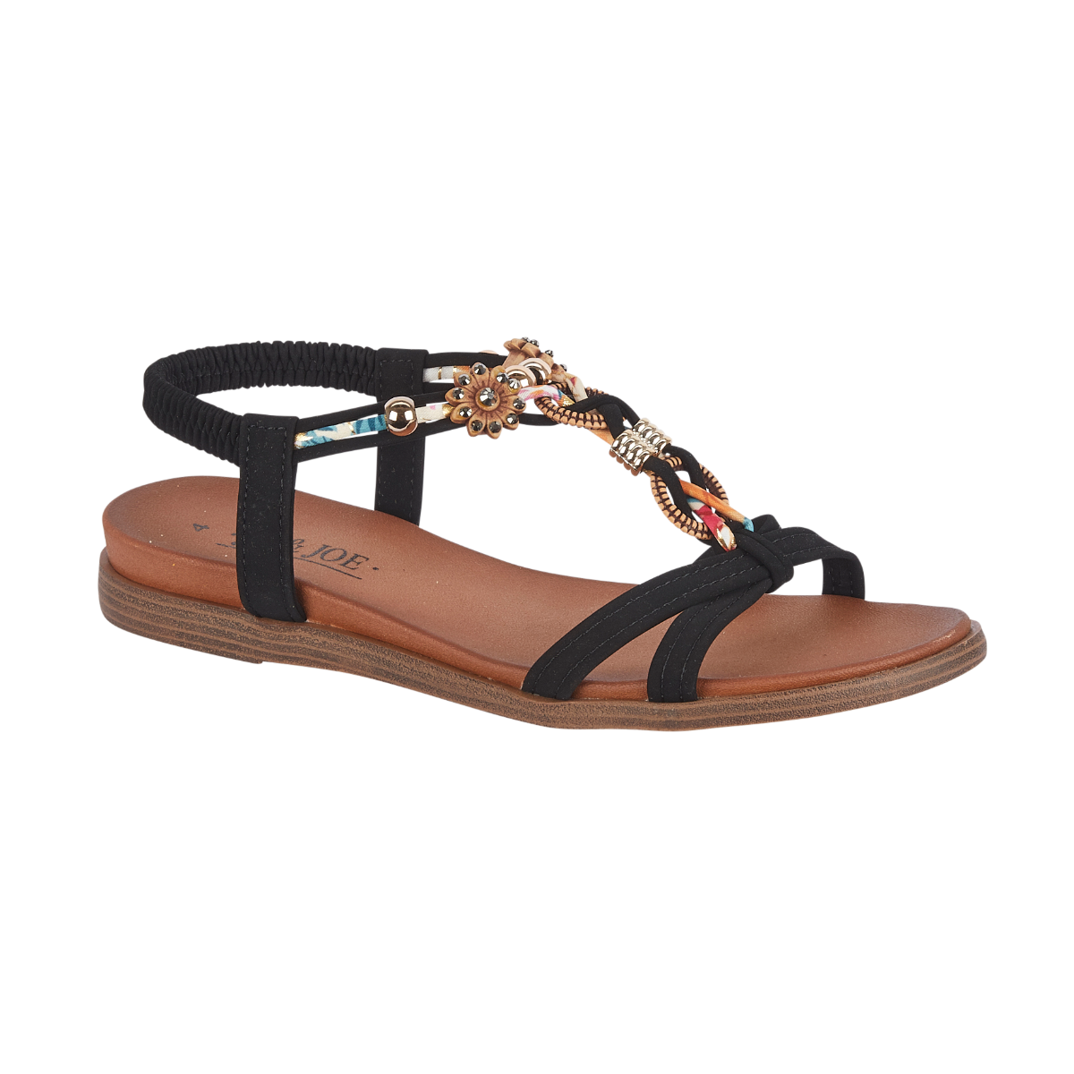 Santa Ana Black Embellished Strap Sandals
