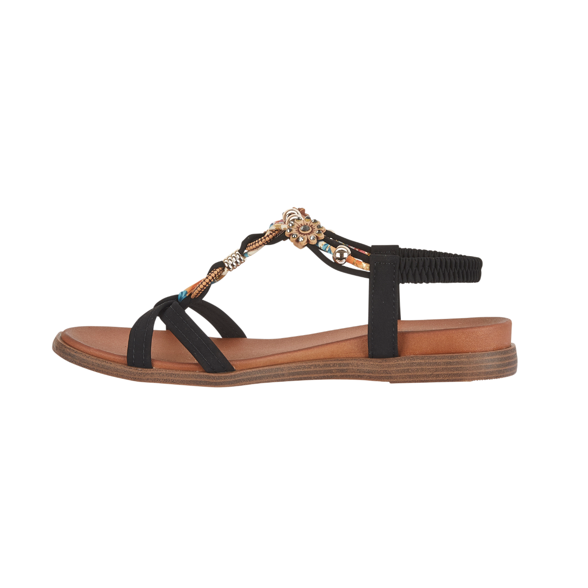 Santa Ana Black Embellished Strap Sandals