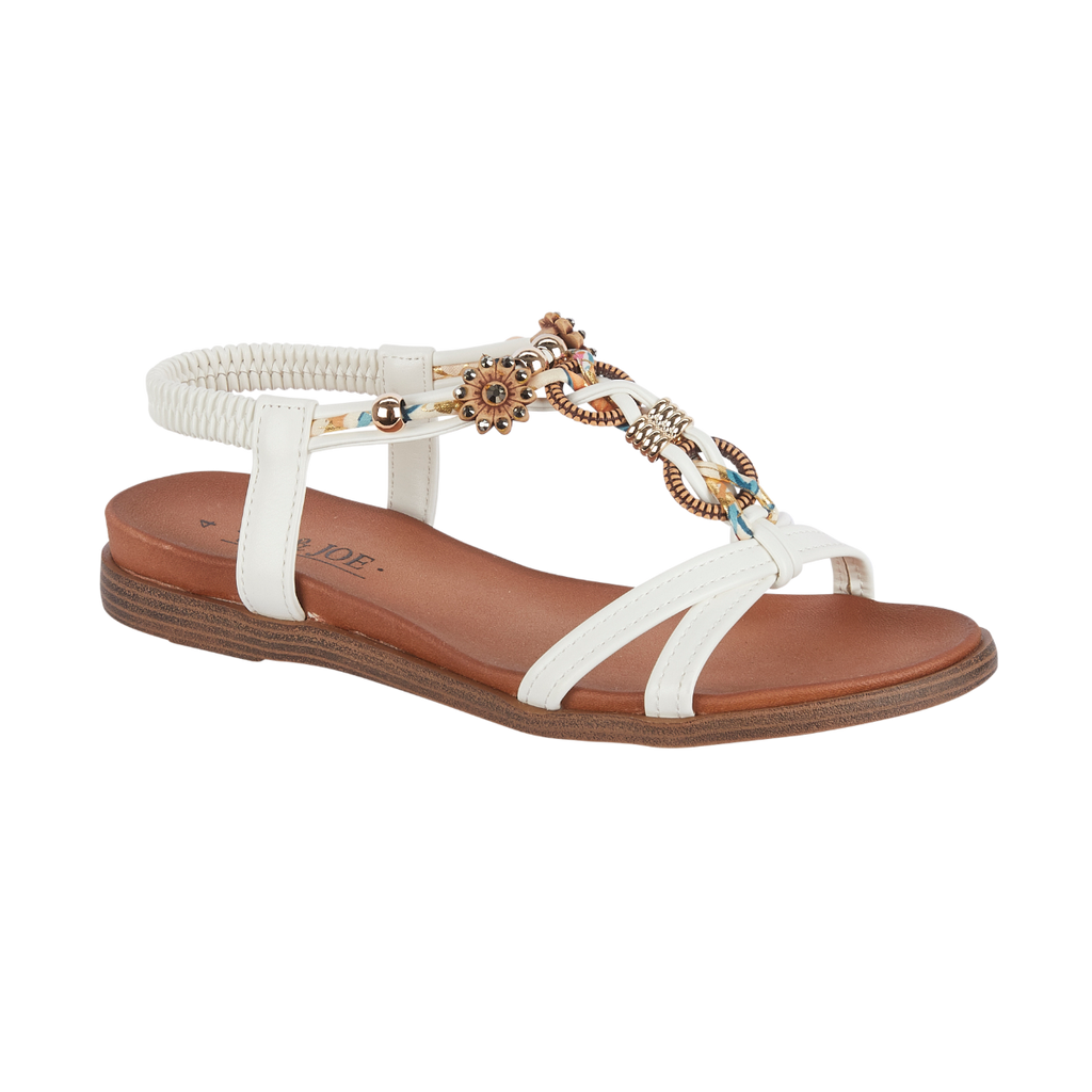 Santa Ana White Embellished Strap Sandals