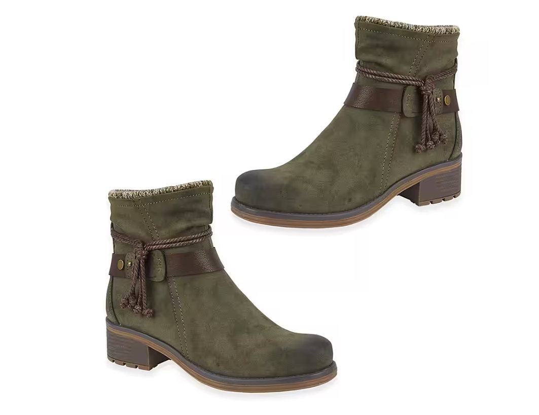 Stockholm Olive Green Ankle Boots with Rope Detail and Low Block Heel