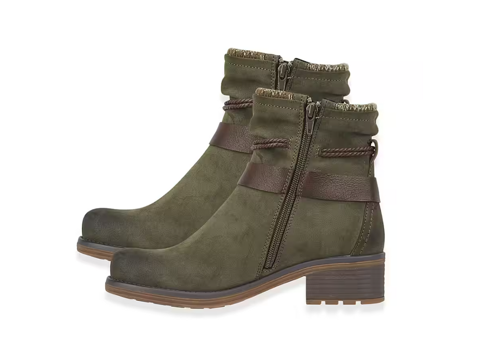 Stockholm Olive Green Ankle Boots with Rope Detail and Low Block Heel