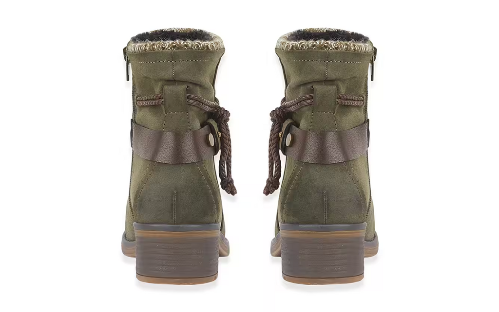 Stockholm Olive Green Ankle Boots with Rope Detail and Low Block Heel