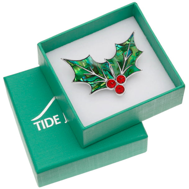Festive Holly Pin Brooch