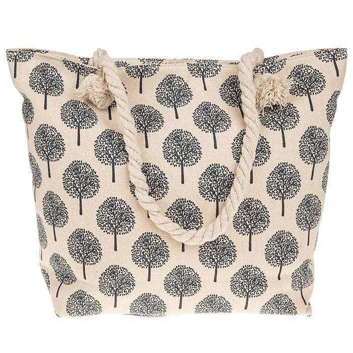 Grey and Beige Tree of Life Beach Tote Bag