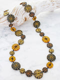 Long Wooden Disc Statement Necklace