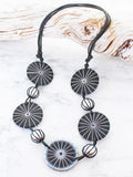 Long Black & Silver Wooden Statement Necklace