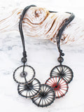 Overlapping Black Wooden Disc & Thread Necklace