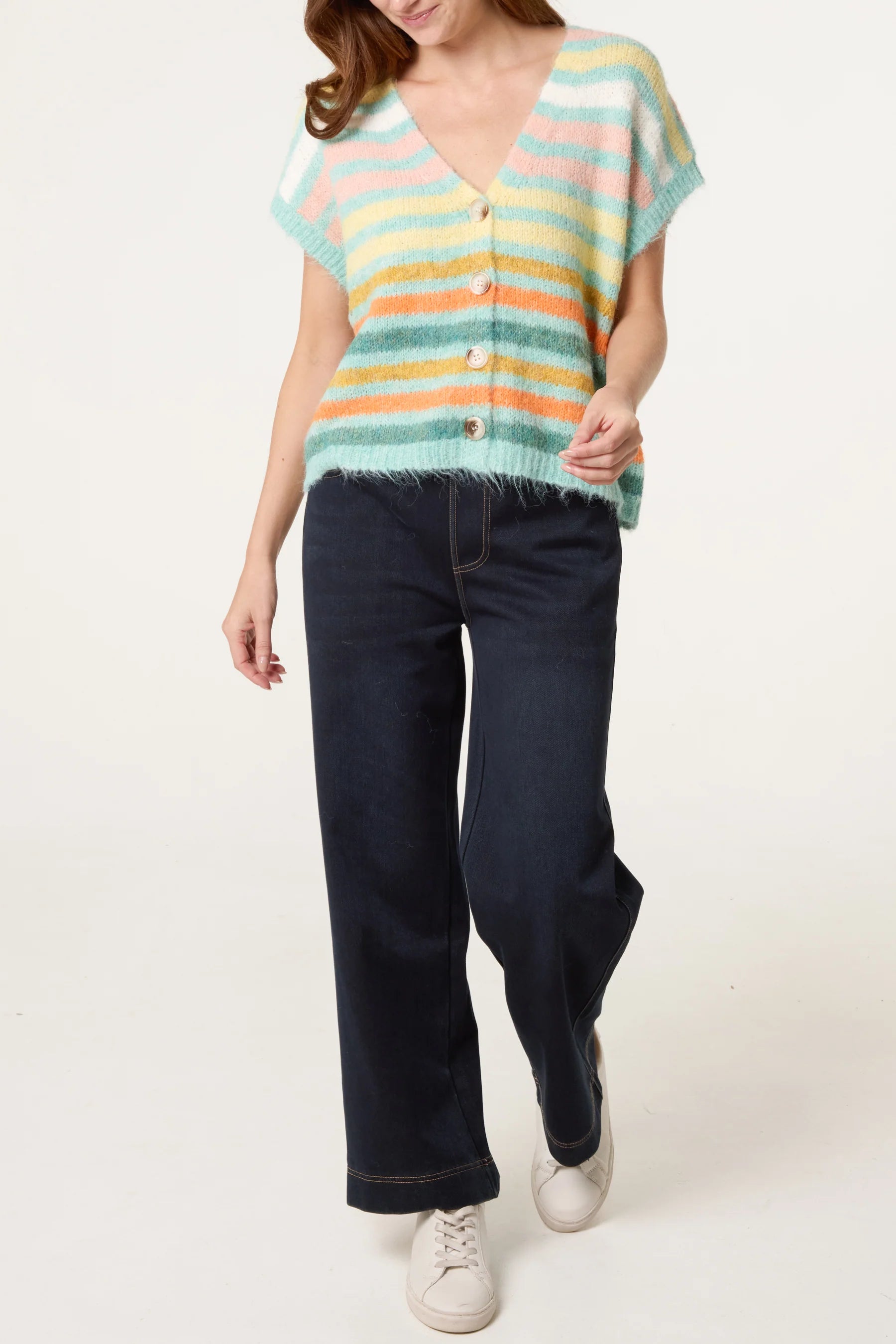 Striped Knitted Button Through Waistcoat