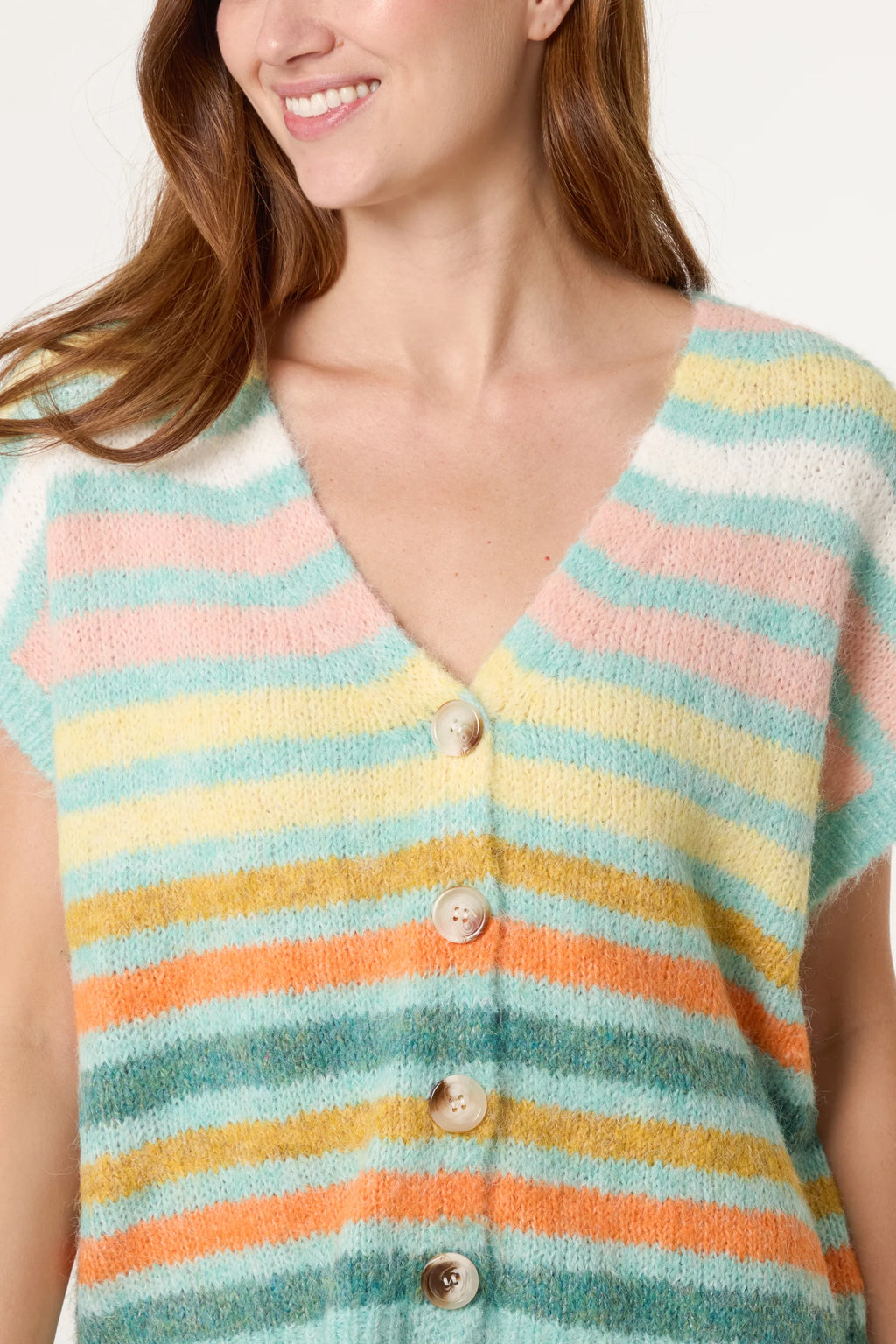 Striped Knitted Button Through Waistcoat
