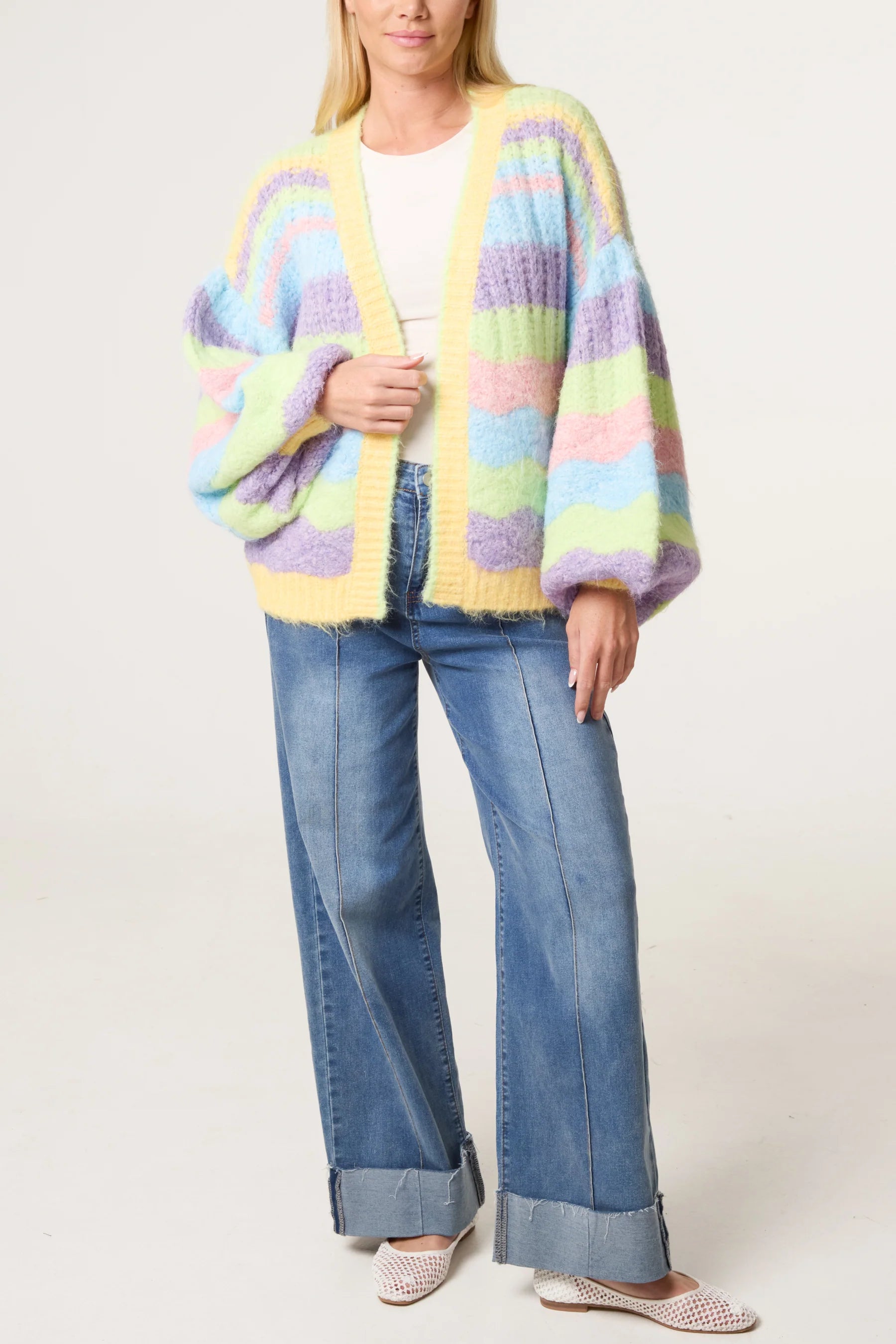 Wavy Stripes Edge to Edge Oversized Cardigan