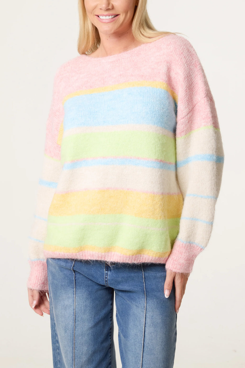 Striped Crew Neck Jumper With Wool