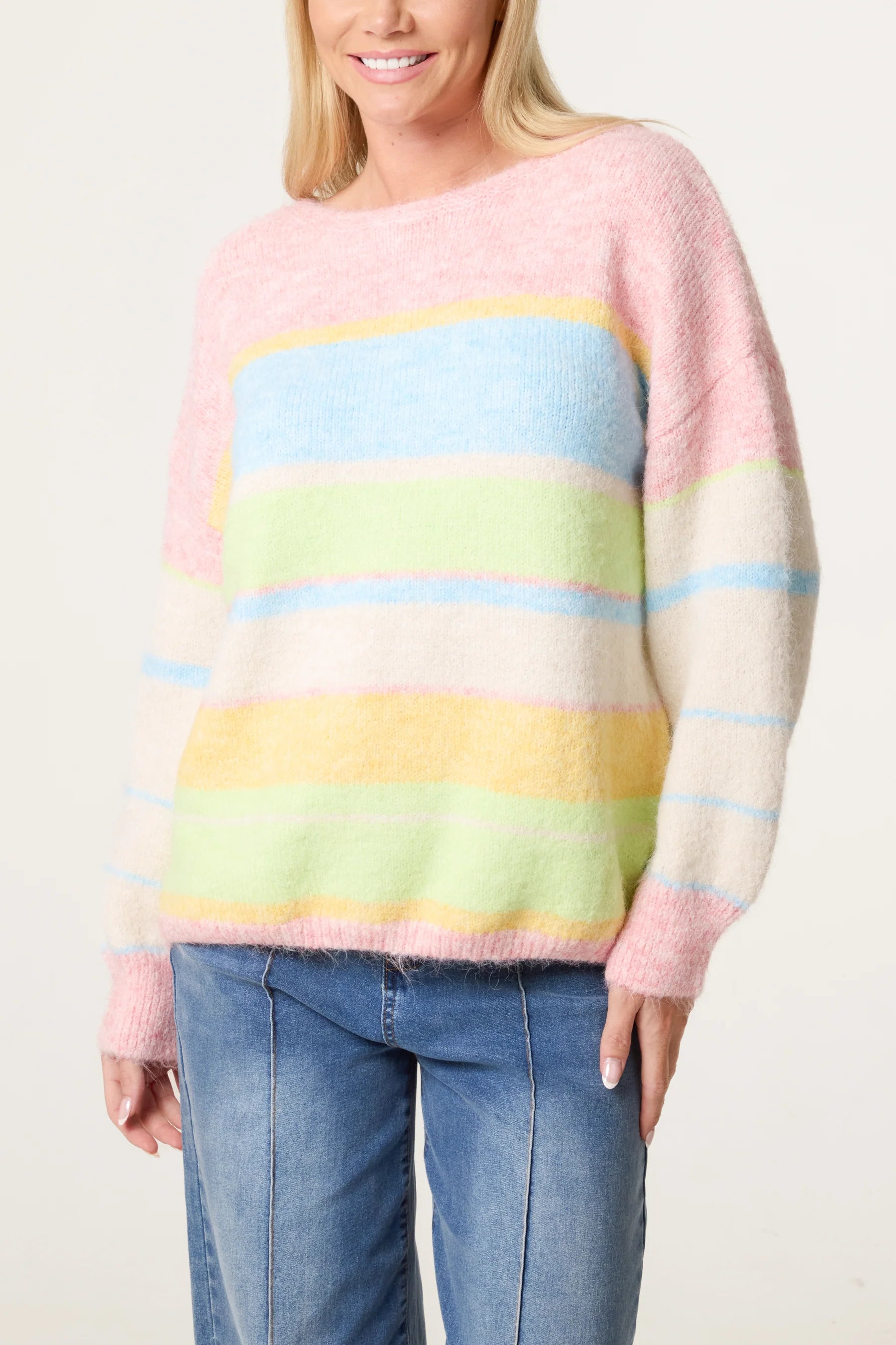 Striped Crew Neck Jumper With Wool